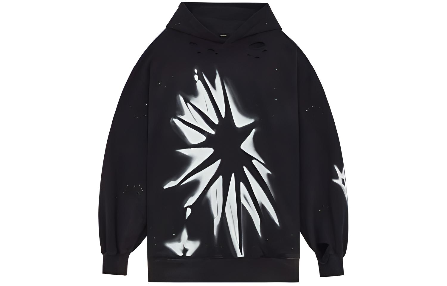 WE11DONE SS22 Star Spray Paint Graffiti Hoodie Unisex Black WD-TH1-22-714-U-BK
