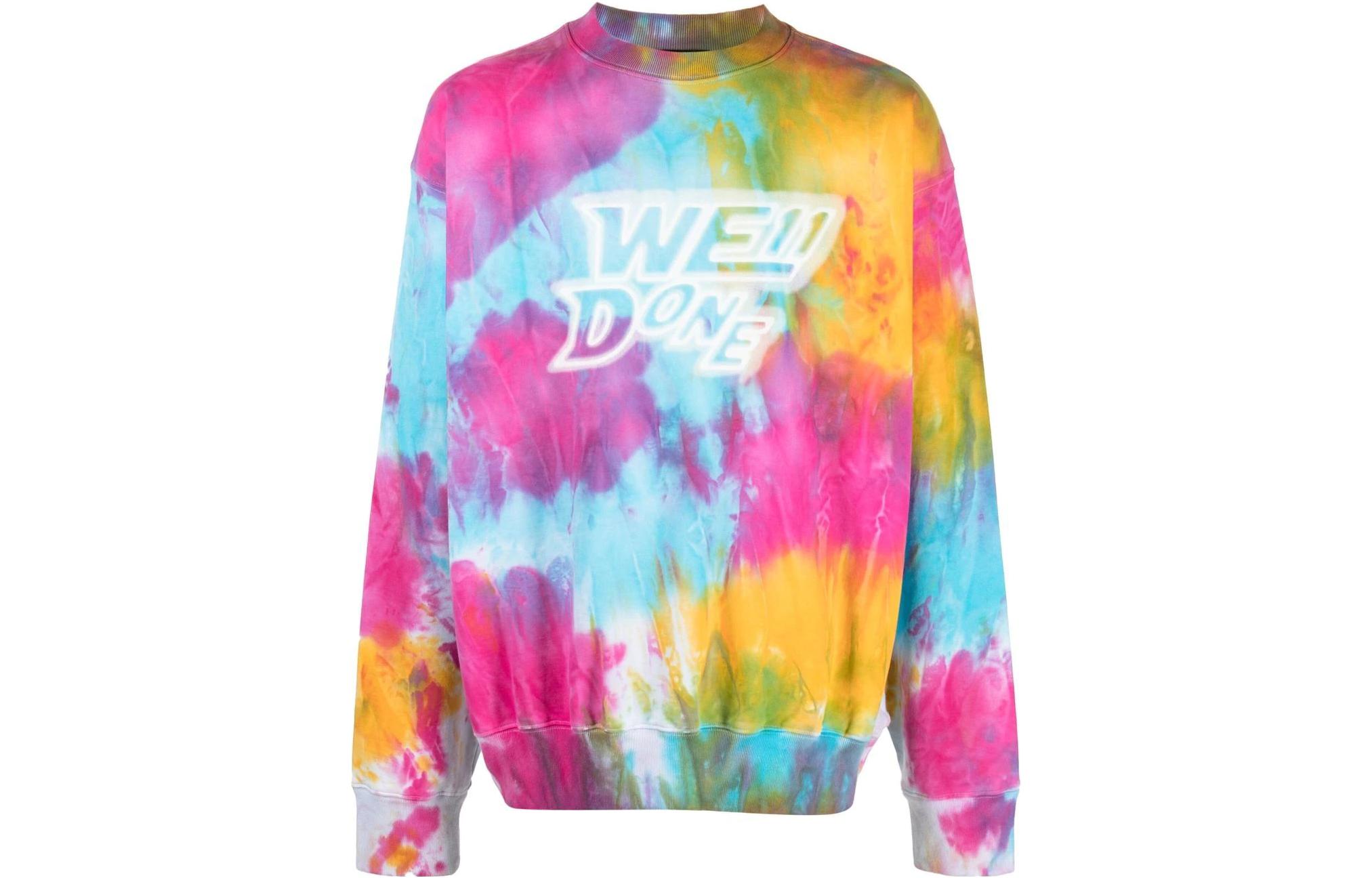 WE11DONE SS22 Tie-Dye Logo Print Unisex Crewneck Long Sleeve Sweatshirt Multicolor WD-TS1-22-724-U-MI