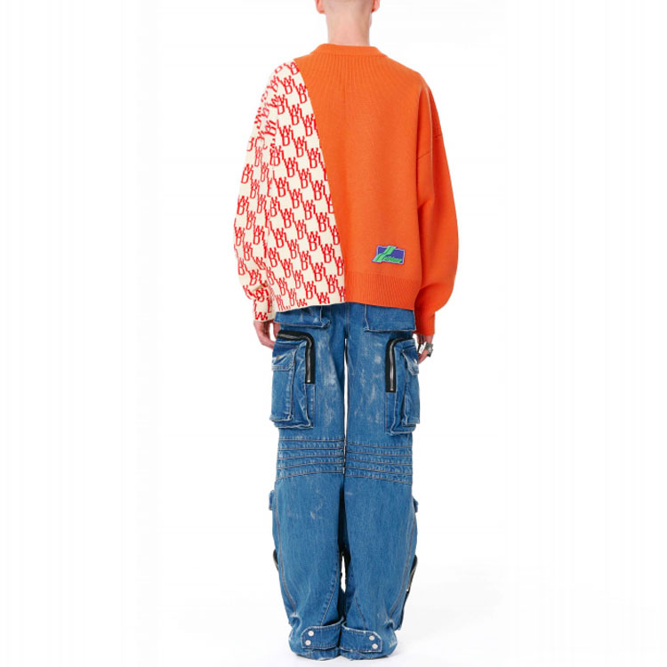 Purchase 위런던 SS22 유니섹스 비대칭 니트 스웨트셔츠 오렌지 로고 패치워크. WD-KT1-22-638-U-OR