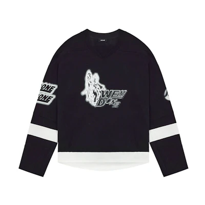 WE11DONE SS22 Unisex Black Long Sleeve Logo Printed Soccer Jersey Tee WD-TT1-22-536-U-BK