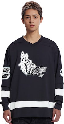 WE11DONE SS22 男女款黑色長袖印花足球球衣上衣 WD-TT1-22-536-U-BK Shop WE11DONE SS22 男女款黑色長袖印花足球球衣上衣 WD-TT1-22-536-U-BK