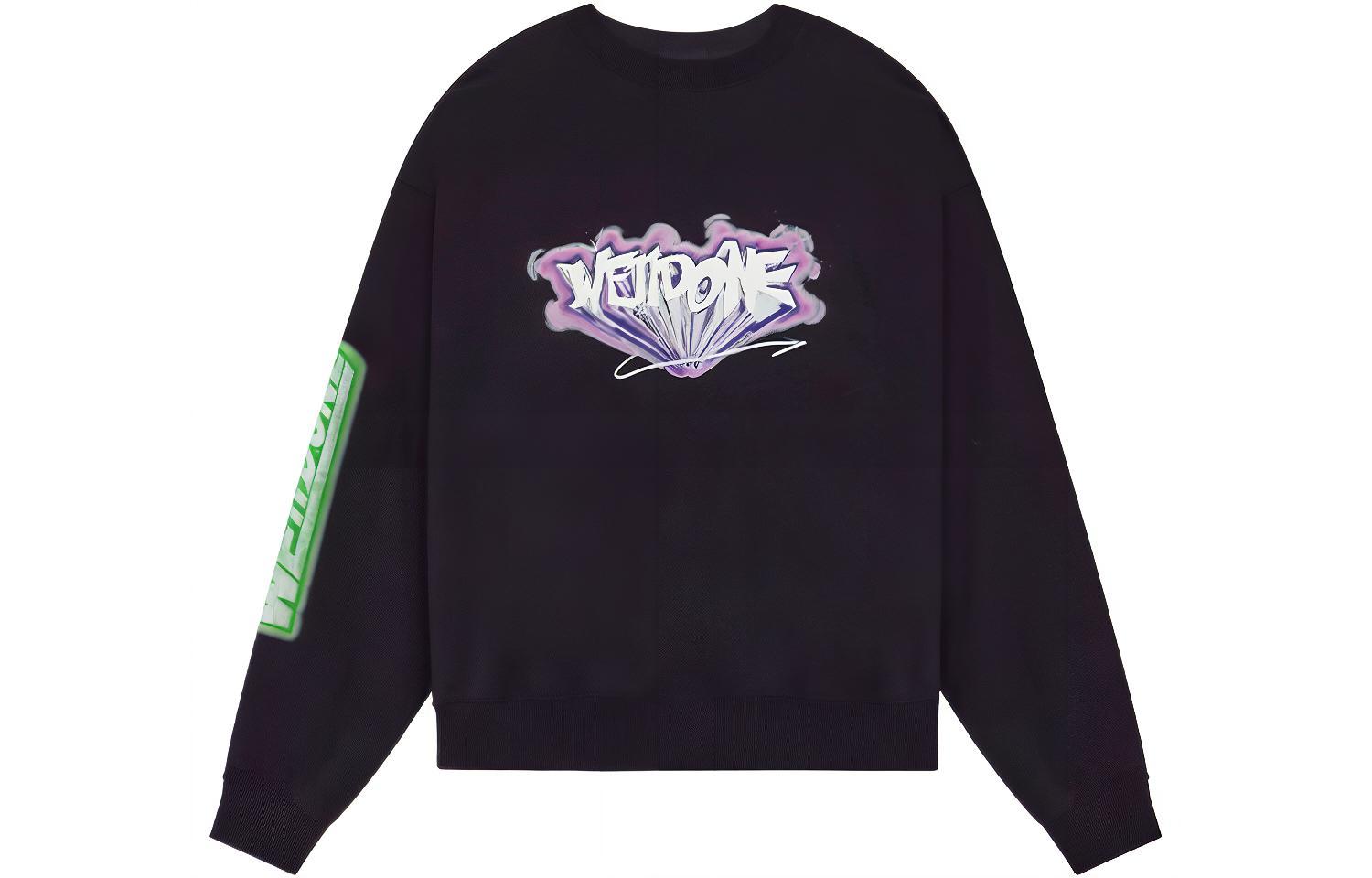 WE11DONE SS22 Unisex Black Pullover Sweatshirt with Chest Logo Print WD-TS1-22-684-U-BK