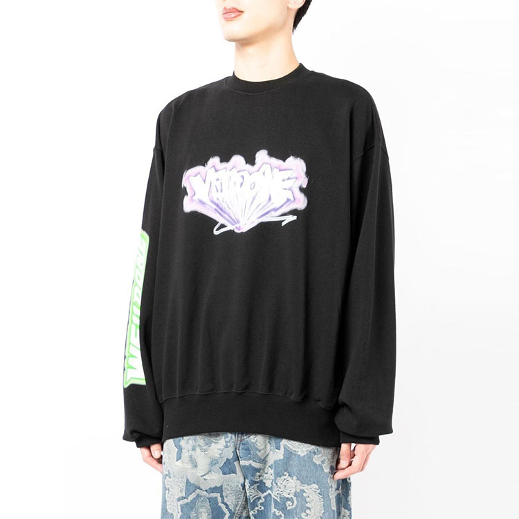 Purchase WE11DONE SS22 男女黑色胸前印花圓領長袖上衣 WD-TS1-22-684-U-BK