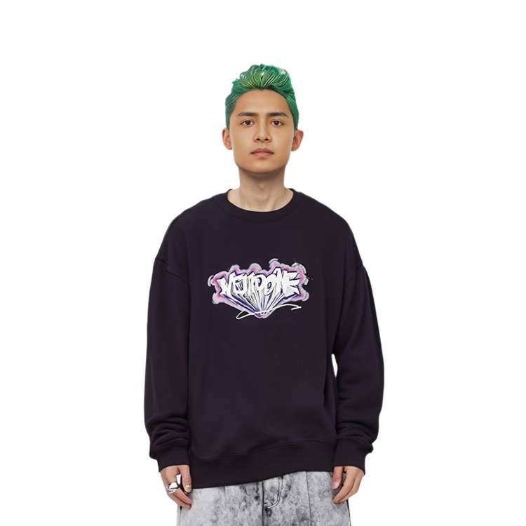 Sizing WE11DONE SS22 男女黑色胸前印花圓領長袖上衣 WD-TS1-22-684-U-BK
