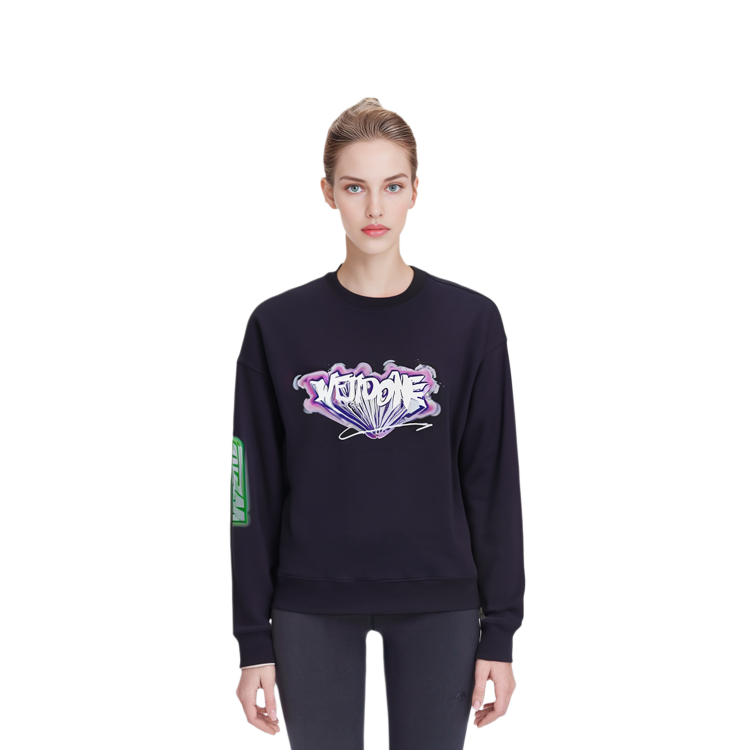 Cheap WE11DONE SS22 男女黑色胸前印花圓領長袖上衣 WD-TS1-22-684-U-BK