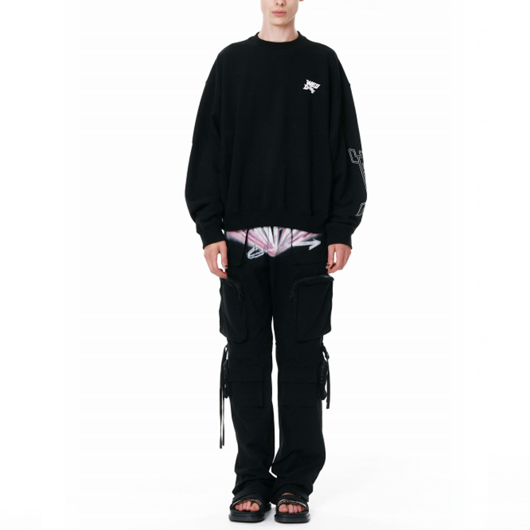WE11DONE SS22 Unisex Black Sweatshirt with Chest Logo and Sleeve Label. WD-TS1-22-699-U-BK 圖 4