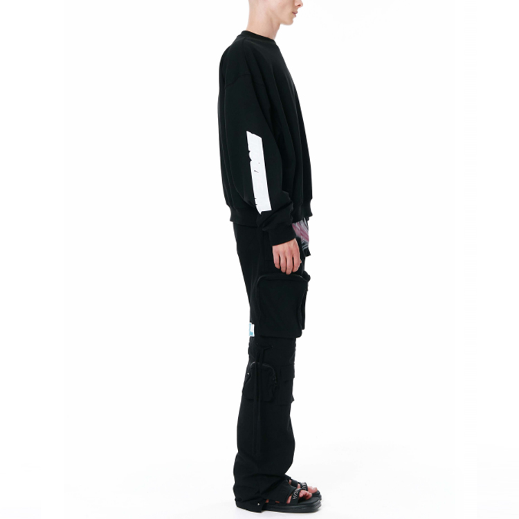 WE11DONE SS22 Unisex Black Sweatshirt with Chest Logo and Sleeve Label. WD-TS1-22-699-U-BK 圖 6