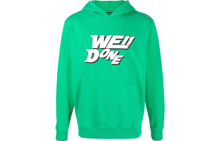WE11DONE SS22 Unisex Green Logo Drawstring Pullover Hoodie WD-TH1-22-622-U-GR
