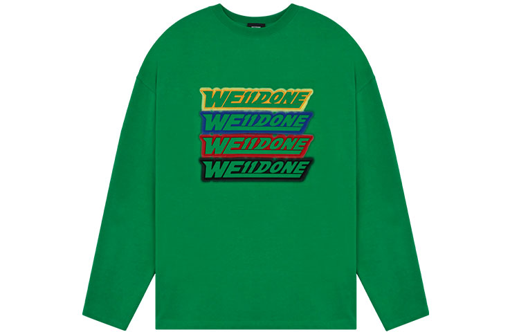 WE11DONE SS22 Unisex Green Long Sleeve Sweatshirt with Rainbow Logo Design WD-TT1-22-653-U-GR