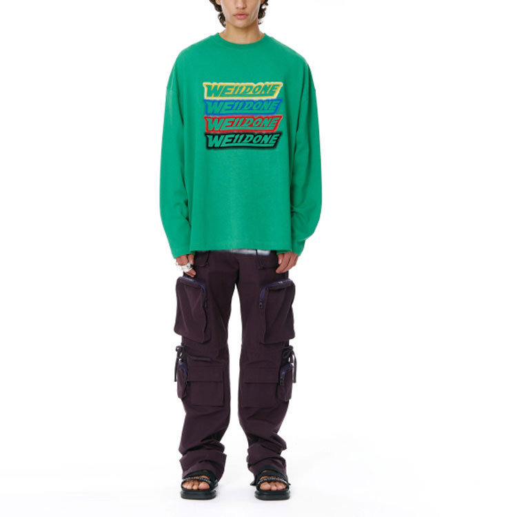 Shop WE11DONE SS22 男女同款绿色长袖彩虹标志设计卫衣 WD-TT1-22-653-U-GR