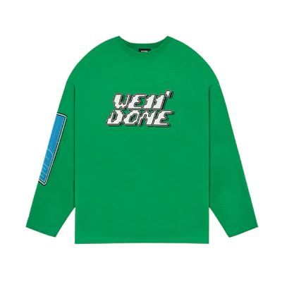 WE11DONE SS22 Unisex Green Long Sleeve T-Shirt with Logo Print. WD-TT1-22-701-U-GR