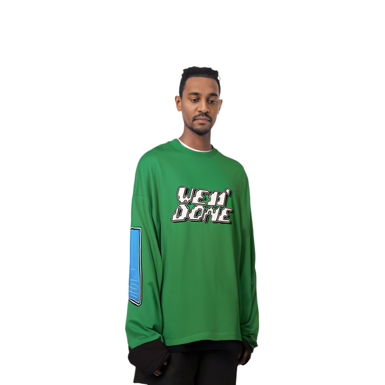 Purchase WE11DONE SS22 男女綠色長袖T恤附logo印花。 WD-TT1-22-701-U-GR