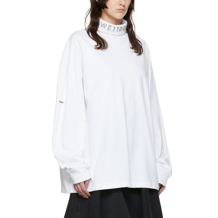 Shop WE11DONE SS22 男女同款高領標誌白色長袖上衣 WD-TT1-22-583-U-WH