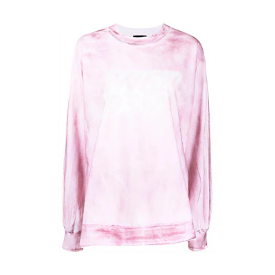 WE11DONE SS22 Unisex Pink Purple Logo Washed Effect Long Sleeve Tee. WD-TT1-22-580-U-RD