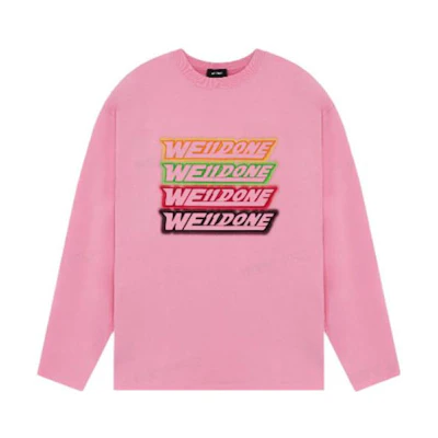 WE11DONE SS22 Unisex Pink Sweatshirt with Rainbow Logo Design Long Sleeve Casual Top WD-TT1-22-653-U-PK