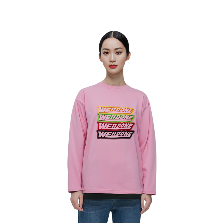 WE11DONE SS22 Unisex Pink Sweatshirt with Rainbow Logo Design Long Sleeve Casual Top WD-TT1-22-653-U-PK 圖 4