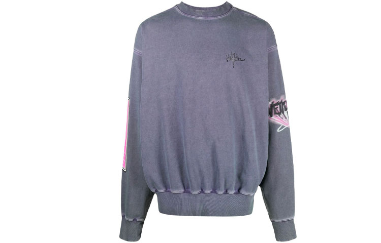 WE11DONE SS22 Unisex Purple Rhinestone Logo Crewneck Long Sleeve Sweatshirt WD-TS1-22-667-U-PP
