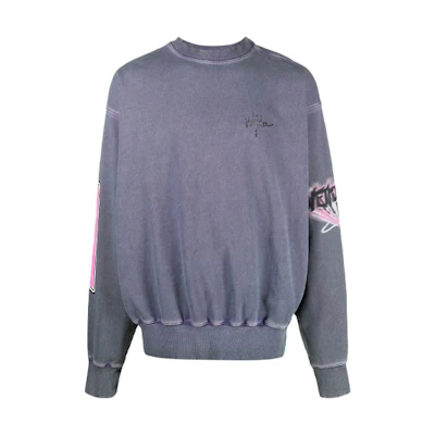 WE11DONE SS22 Unisex Purple Rhinestone Logo Crewneck Long Sleeve Sweatshirt WD-TS1-22-667-U-PP