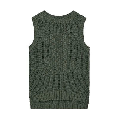 WE11DONE SS22 Unisex Solid Color Striped Knit Vest Army Green. WD-KV1-22-607-U-KK