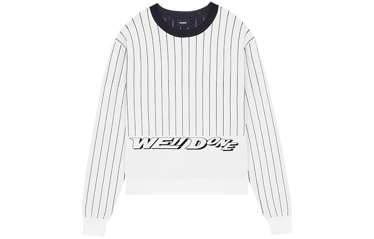 WE11DONE SS22 Unisex White Striped Logo Crewneck Sweater WD-KT1-22-619-U-WH 圖 2