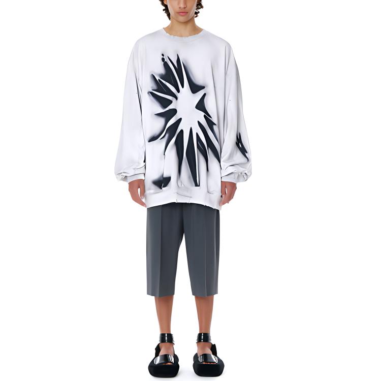 Shop WE11DONE SS22 Unisex White Washed Graphic Print Sweatshirt WD-TS1-22-716-U-WH