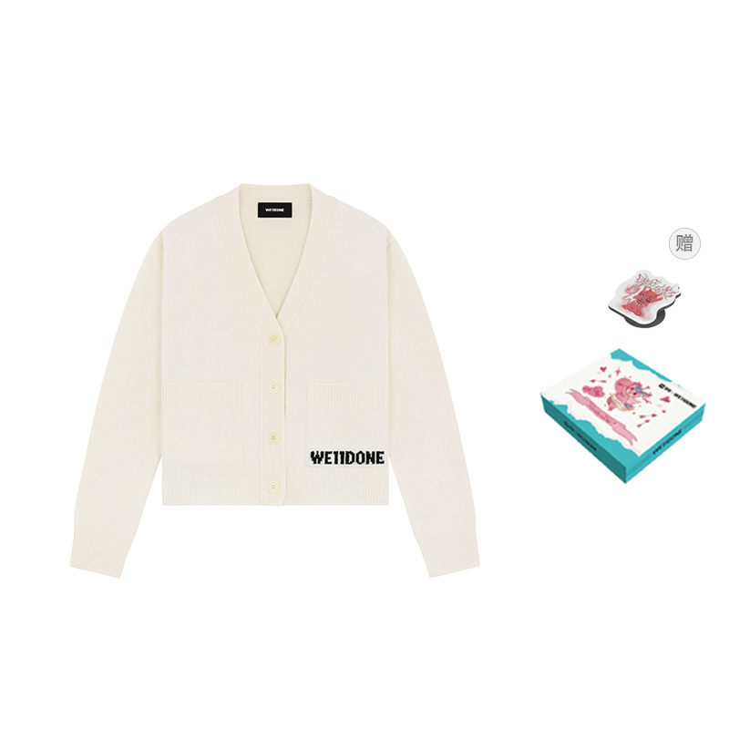 WE11DONE SS22 V-Neck Contrast Logo Knit Cardigan Unisex White WD-KC3-23-621-U-IV