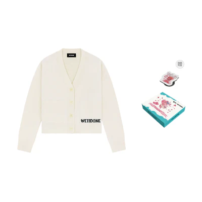 WE11DONE SS22 V-Neck Contrast Logo Knit Cardigan Unisex White WD-KC3-23-621-U-IV