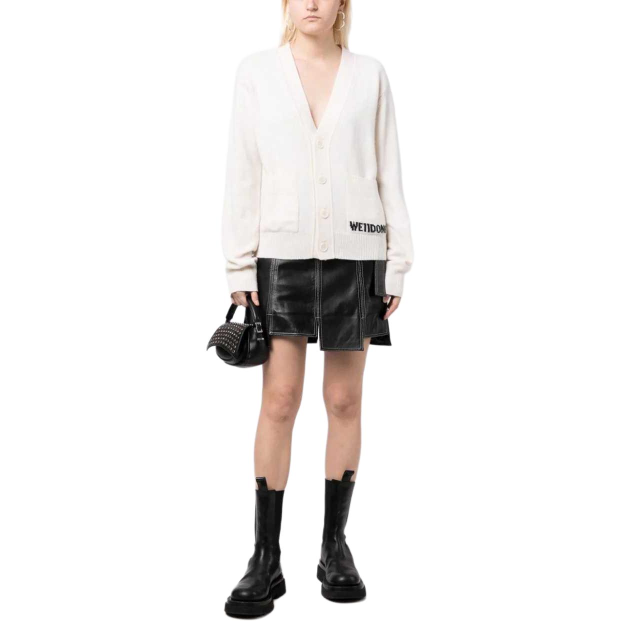 Lookbook WE11DONE SS22 V-Neck Contrast Logo Knit Cardigan Unisex White WD-KC3-23-621-U-IV