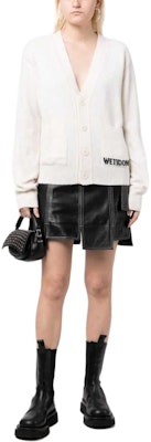 WE11DONE SS22 V-Neck Contrast Logo Knit Cardigan Unisex White WD-KC3-23-621-U-IV Lookbook WE11DONE SS22 V-Neck Contrast Logo Knit Cardigan Unisex White WD-KC3-23-621-U-IV
