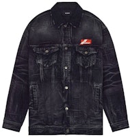 WE11DONE SS22 Washed Black Denim Logo Jacket Unisex Casual Outerwear WD-DJ1-22-366-U-WB WE11DONE SS22 Washed Black Denim Logo Jacket Unisex Casual Outerwear WD-DJ1-22-366-U-WB