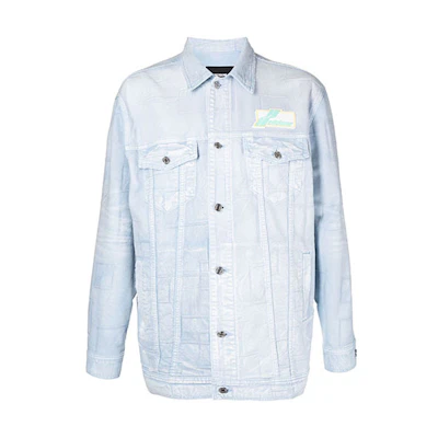 WE11DONE SS22 Washed Denim Jacket Light Blue Unisex with Logo. WD-DJ1-22-366-U-IC