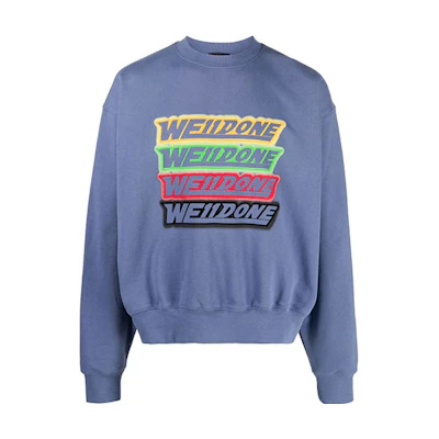 WE11DONE SS22 Washed Navy Logo Sweatshirt Unisex Couple Style. WD-TS1-22-651-U-NV