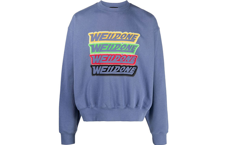 Order WE11DONE SS22 Washed Navy Logo Sweatshirt Unisex Couple Style. WD-TS1-22-651-U-NV