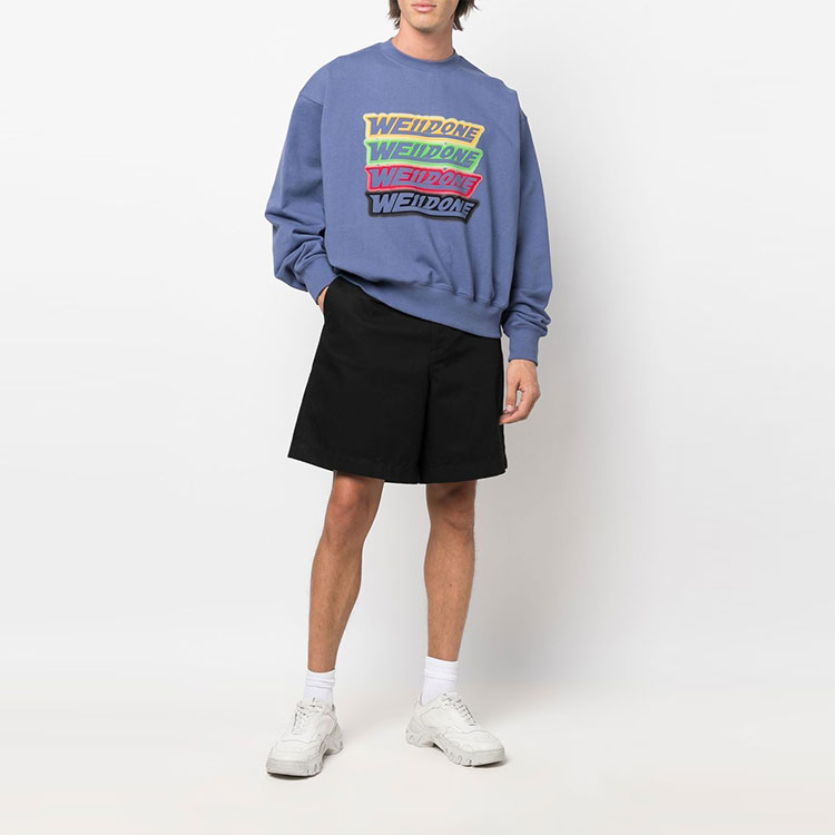 Lookbook WE11DONE SS22 Washed Navy Logo Sweatshirt Unisex Couple Style. WD-TS1-22-651-U-NV