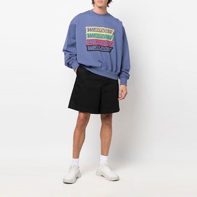 WE11DONE SS22 Washed Navy Logo Sweatshirt Unisex Couple Style. WD-TS1-22-651-U-NV Lookbook WE11DONE SS22 Washed Navy Logo Sweatshirt Unisex Couple Style. WD-TS1-22-651-U-NV