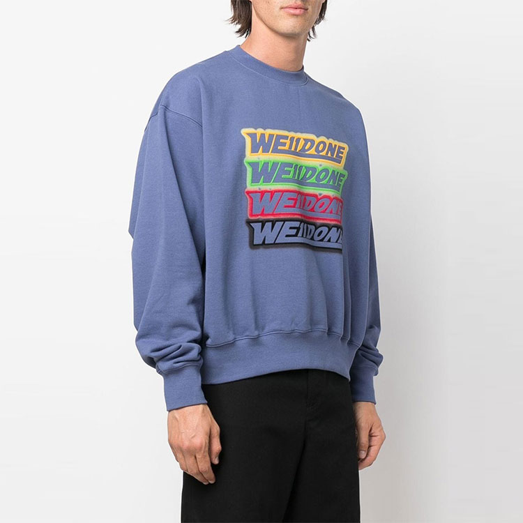 Details for WE11DONE SS22 Washed Navy Logo Sweatshirt Unisex Couple Style. WD-TS1-22-651-U-NV