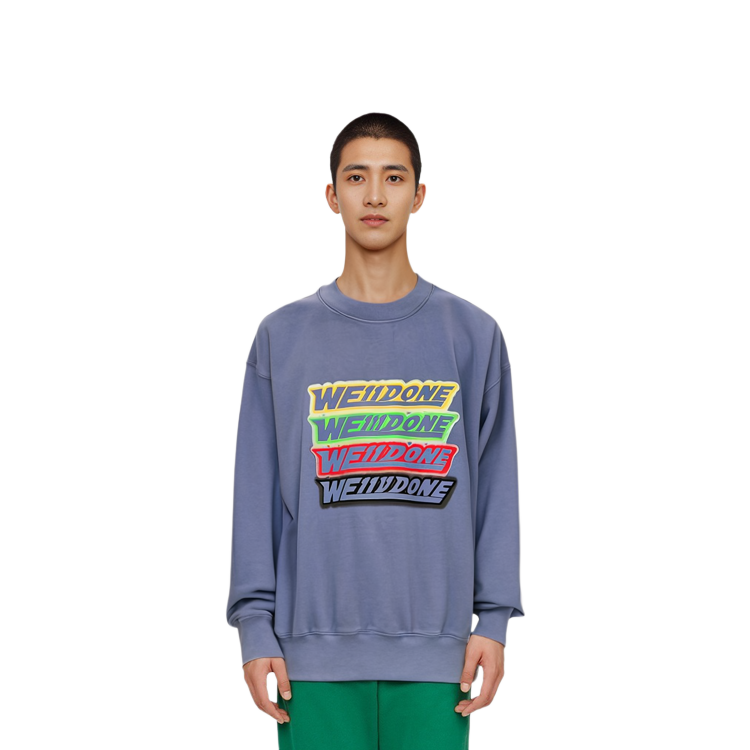 Sizing WE11DONE SS22 Washed Navy Logo Sweatshirt Unisex Couple Style. WD-TS1-22-651-U-NV