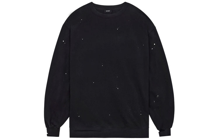 WE11DONE SS22 Washed Pleated Crewneck Long Sleeve Unisex Sweatshirt Black WD-TS1-22-620-U-BK
