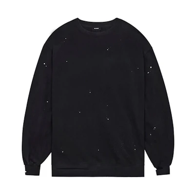 WE11DONE SS22 Washed Pleated Crewneck Long Sleeve Unisex Sweatshirt Black WD-TS1-22-620-U-BK