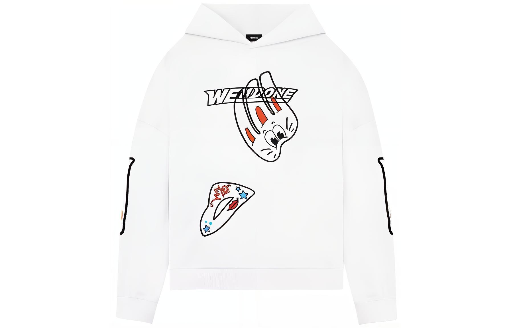 WE11DONE SS22 White Cartoon Logo Graphic Hoodie Unisex WD-TH1-22-585-U-WH