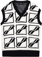 WE11DONE SS22 White Geometric Logo Knit V-Neck Vest Unisex WD-KV1-22-652-U-IV WE11DONE SS22 White Geometric Logo Knit V-Neck Vest Unisex WD-KV1-22-652-U-IV