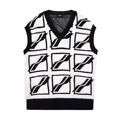 WE11DONE SS22 White Geometric Logo Knit V-Neck Vest Unisex WD-KV1-22-652-U-IV