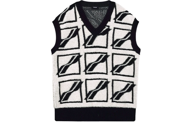 WE11DONE SS22 White Geometric Logo Knit V-Neck Vest Unisex WD-KV1-22-652-U-IV 圖 2
