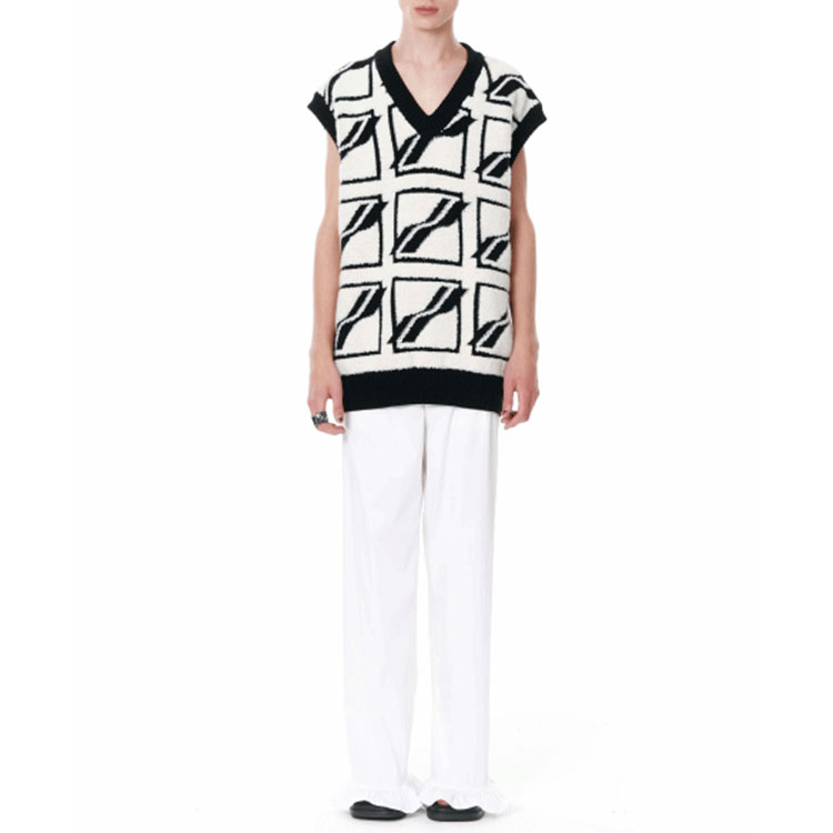 WE11DONE SS22 White Geometric Logo Knit V-Neck Vest Unisex WD-KV1-22-652-U-IV 圖 4