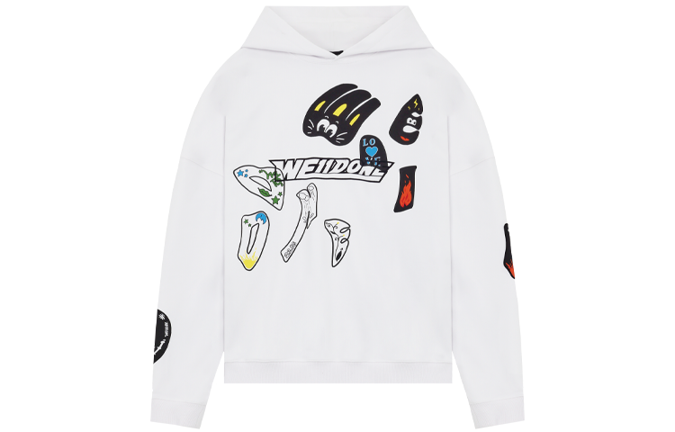 WE11DONE SS22 White Logo Patch Cartoon Graphic Unisex Sweatshirt WD-TH1-22-637-U-WH