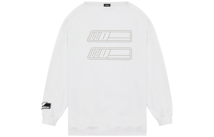 WE11DONE SS22 White Rhinestone Logo Long Sleeve Pullover Sweatshirt Unisex WD-TS1-22-538-U-WH