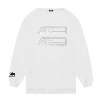 WE11DONE SS22 White Rhinestone Logo Long Sleeve Pullover Sweatshirt Unisex WD-TS1-22-538-U-WH