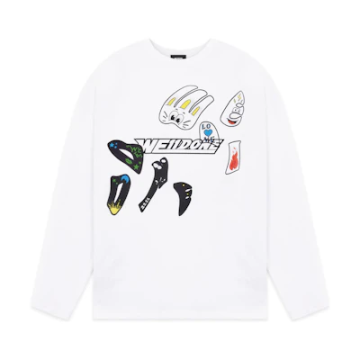 WE11DONE SS22 White Sweatshirt with Logo & Monster Print Unisex WD-TT1-22-639-U-WH