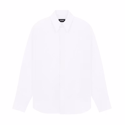 WE11DONE SS23 White Long-Sleeve Button-Up Shirt with Point Collar. WD-SH1-23-217-M-WH