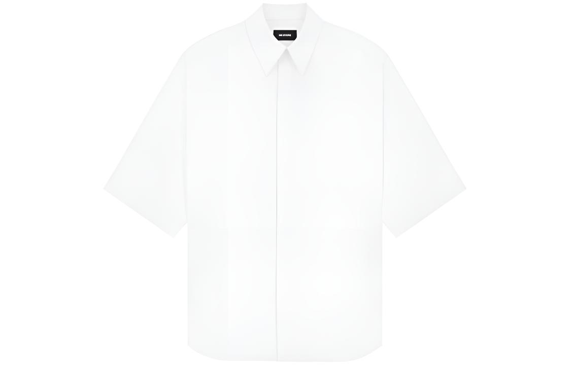WE11DONE SS23  White Short-Sleeve Button-Up Collared Shirt. WD-SH1-23-213-M-WH